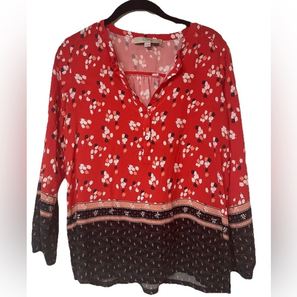Loft Handkerchief Print Blouse Red, blue Size SP preppy, workwear, boho, fun - Picture 2 of 6